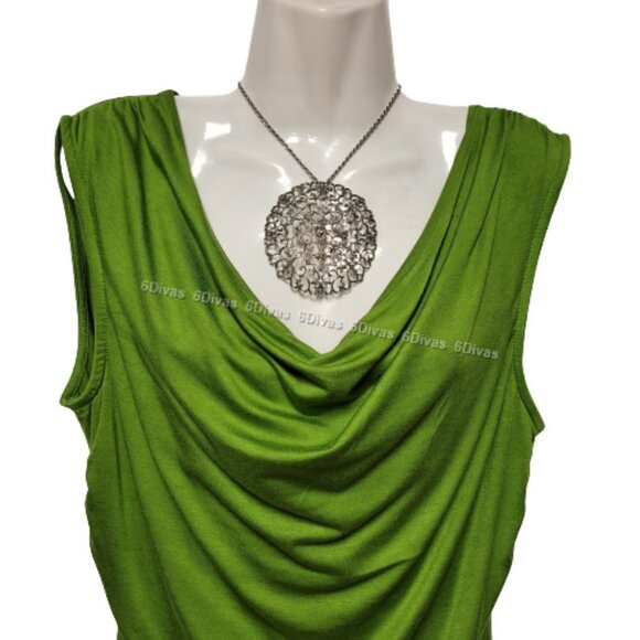 Women's Green Sleeveless Top, Stretchy Sleeveless Top, Cowl Neck Top- Size S, M - Picture 7 of 10